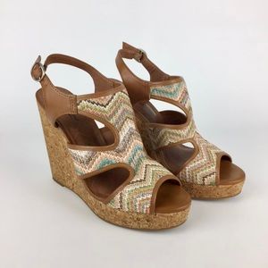 Lucky Brand Riedel 2 Multicolor Platform Cork Wedge Sandal 10